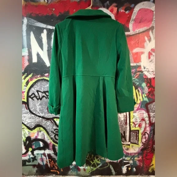 Allegra K Women's Green Double-Breasted Coat - Picture 5 of 7